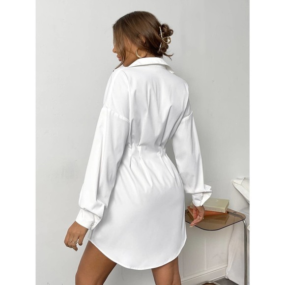 long sleeve Ruched Drop Shoulder Shirt Dress black - Picture 4 of 7